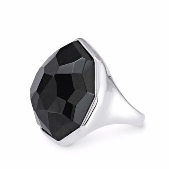 Stella & Dot Nouvelle Black Silver Cocktail Ring Adjustable - Picture 1 of 5